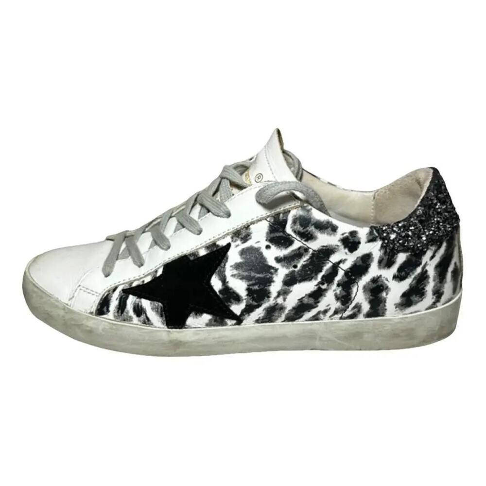 Golden Goose Superstar Animal Leopard Glitter Heel Low Top Sneakers Size 37